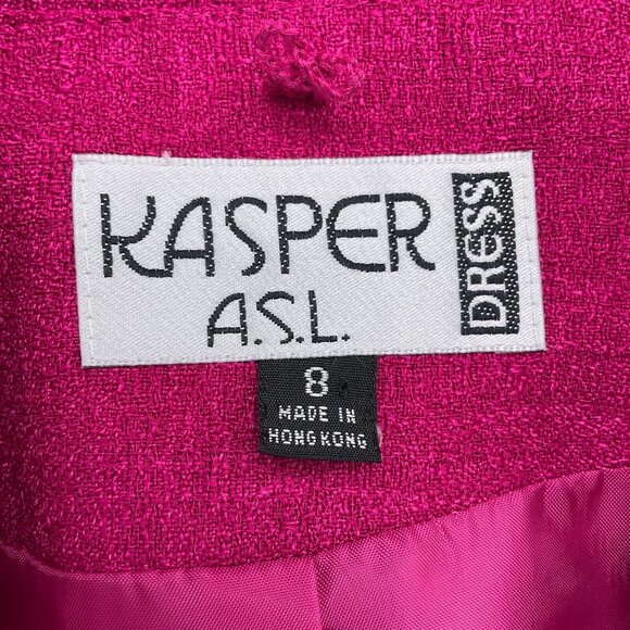Kasper ASL Dress Women 8 Hot Pink Coat Woven Career Party 80s‎ Hong Kong VTG - Picture 4 of 11